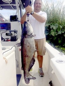 BIG FISH: Picayune native Justin Sova caught this record-breaking 57-pound catfish at a recent tournament. Submitted photo
