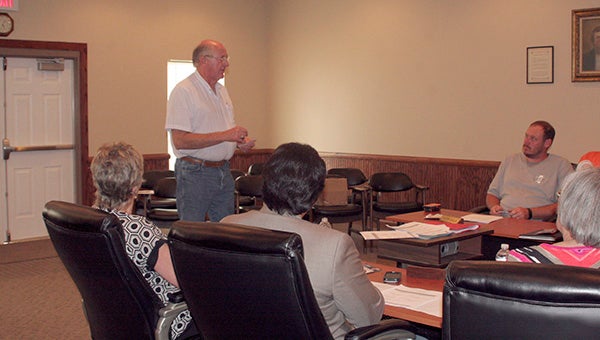 ADDRESSING THE BOARD: Pearl River County District III Supervisor candidate Hudson Holliday speaks to the Poplarville Board of Aldermen during Tuesday’s meeting.  Photo by Cassandra Favre 