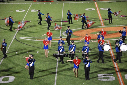 MUSIC TO THE EARS: The PRC Blue Brigade performs during a game against West Harrison High School on Oct. 16. Submitted photo.
