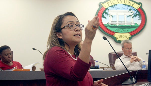 PRESENTATION: Chamber of Commerce Director Nuria Arias gave the city council a presentation, which was also given to the county’s Board of Supervisors recently, about how the Chamber is working to promote economic development.  Photo by Jeremy Pittari