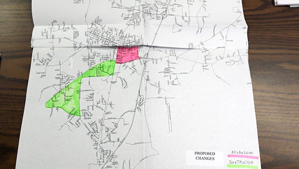 PROPOSED CHANGES: This map represents proposed changes to the Picayune School District concerning where students will attend elementary school based on their home address. In green are students who currently attend Nicholson Elementary who would be moved to South Side Elementary. In red are students who currently attend Roseland Park that would be moved to Nicholson Elementary.  No decision has been made on this yet.