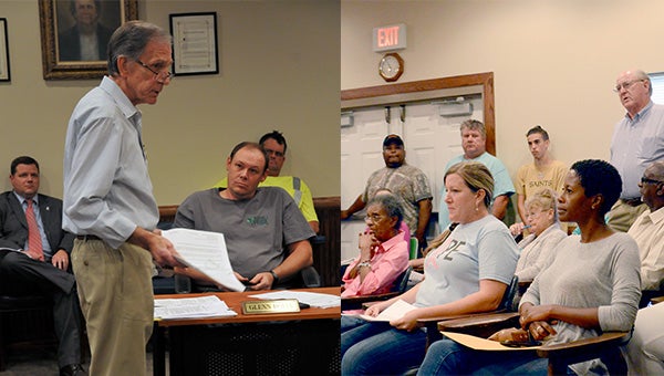 Left, Jim Brown, and sitting at right, Kimra Torrence spoke before the Poplarville Board of Aldermen separately about a zoning issue.  The matter is set to be discussed at Tuesday night's Board meeting at 5 p.m.  File photos by Julia Arenstam 