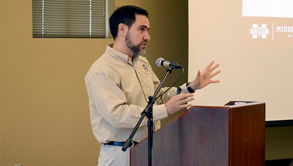 Dr. Roberto Gallardo, associate extension professor at Mississippi State University, spoke at Pearl River Community College on Thursday about the importance of maintaining a strong and positive online presence for rural cities.  Photo by Julia Arenstam 