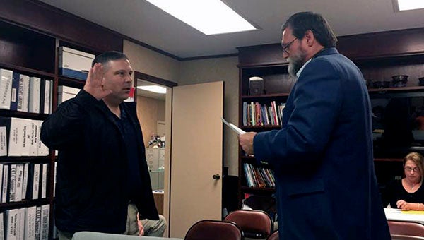 Rossi Creel was sworn in as the new Poplarville School District resource officer Monday night.  Submitted Photo